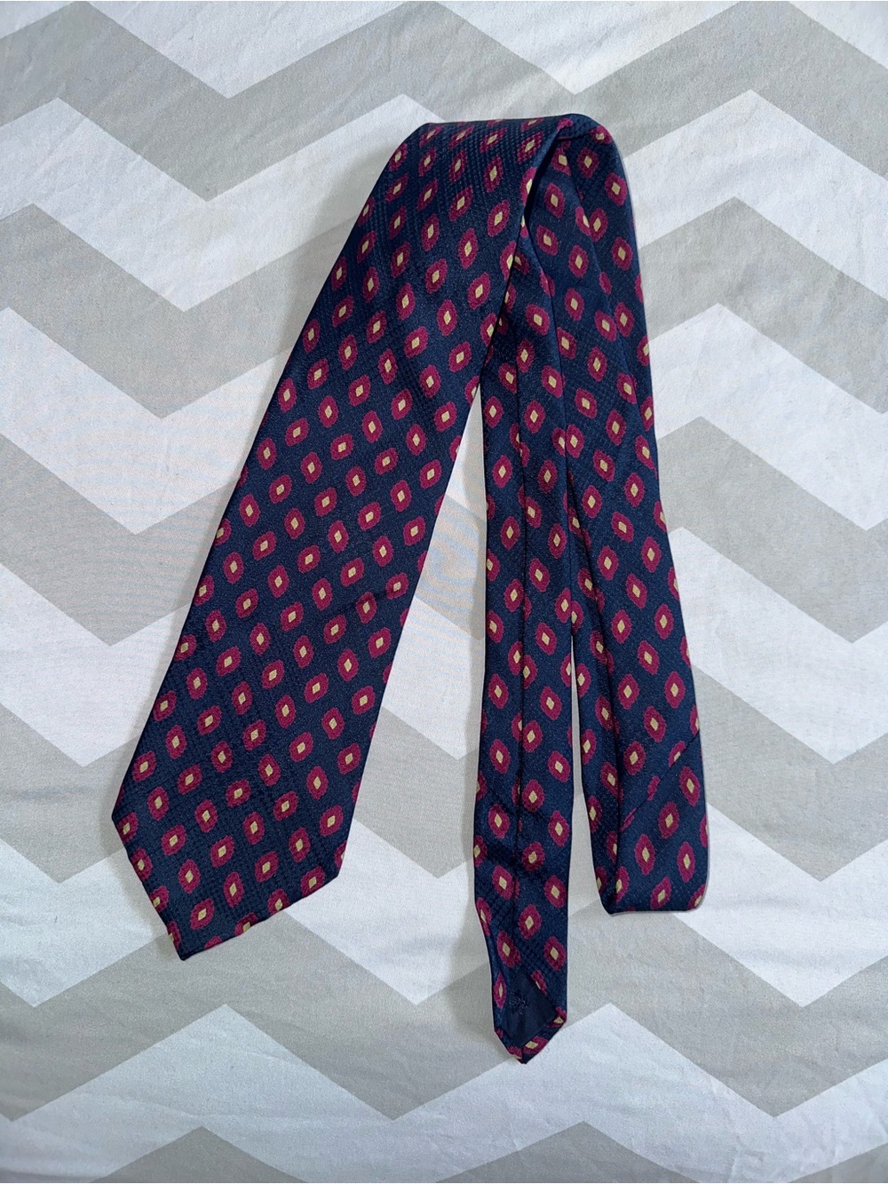 Brooks Brothers Navy Silk Tie with Red Diamond Motif